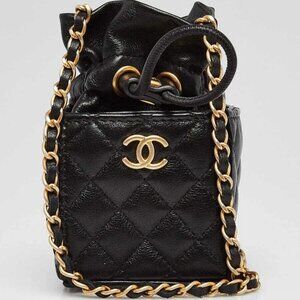 Chanel Black Quilted Leather Mini Drawstring CC Bucket Bag